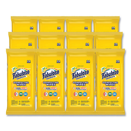 Fabuloso® Multi Purpose Wipes, Lemon, 7 x 7, 24/Pack, 12 Packs/Carton