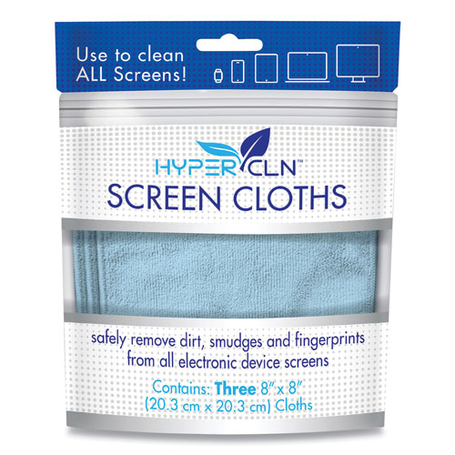 Falcon Safety HYPERCLN Screen Cloths, 8 x 8, Blue, 3/Pack