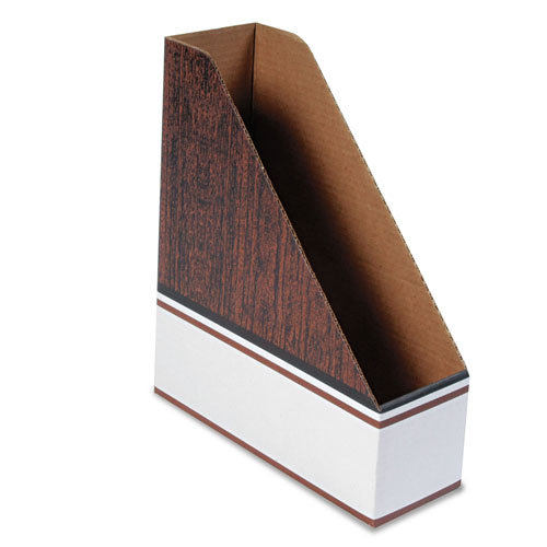 Fellowes Corrugated Cardboard Magazine File, 4 x 11 x 12 3/4, Wood Grain, 12/Carton