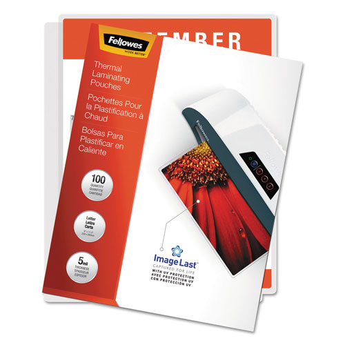 Fellowes ImageLast Laminating Pouches with UV Protection, 5 mil, 9" x 11.5", Clear, 100/Pack