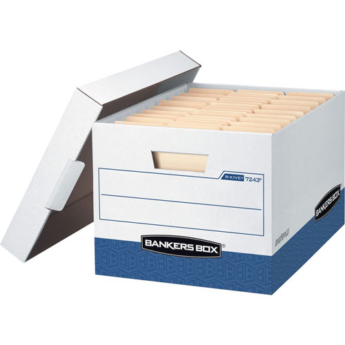 Fellowes R-KIVE Heavy-Duty Storage Boxes, Letter/Legal Files, 12.75" x 16.5" x 10.38", White/Blue, 12/Carton