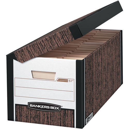 Fellowes SYSTEMATIC Medium-Duty Strength Storage Boxes, Letter Files, Woodgrain, 12/Carton