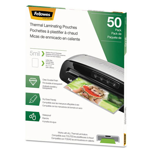 Fellowes Thermal Laminating Pouches, 5 mil, 9" x 11.5", Matte Clear, 50/Pack