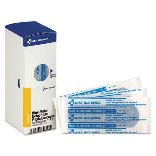 First Aid Only Refill f/SmartCompliance Gen Cabinet, Blue Metal Detectable Bandages,1x3,40/Bx