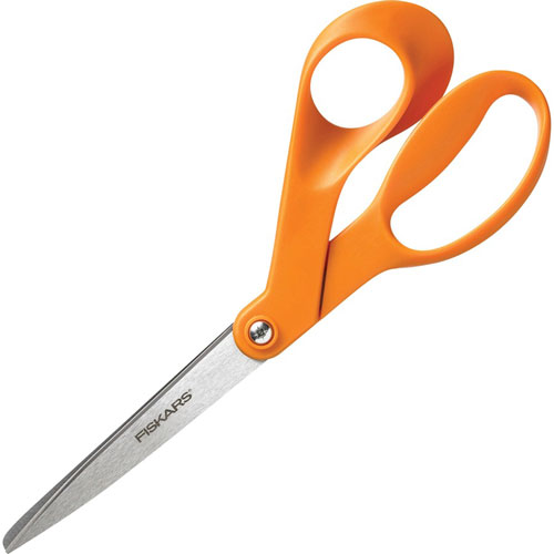 Fiskars Original Orange-handled Scissors, 8" Overall Length, Stainless Steel, Bent Tip, Gray,