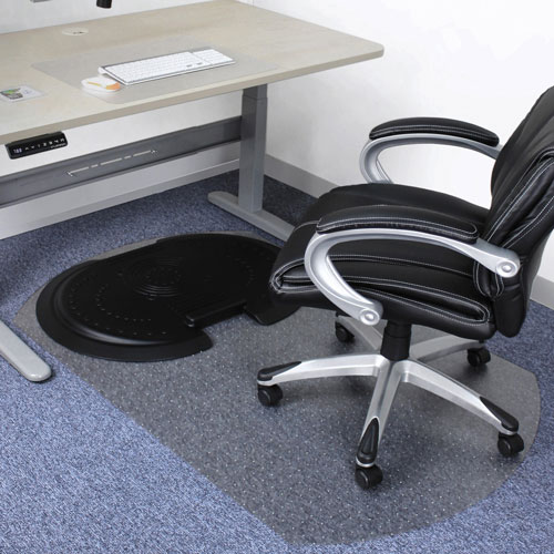 Floortex Sit-Stand Chairmat for Low/Med-Pile Carpet, 62" x 38", Black
