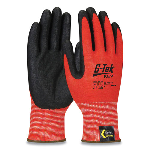 G-Tek® KEV Hi-Vis Seamless Knit Kevlar Gloves, Medium, Red/Black