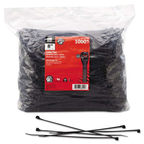 Gardner Bender Standard Cable Ties, 8" Long, 0.17" Wide, 0.06" Thick, UV Black