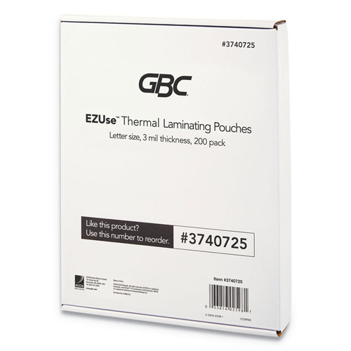 GBC® EZUse Thermal Laminating Pouches, 3 mil, 8.5" x 11", Gloss Clear, 200/Pack