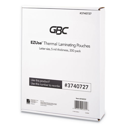 GBC® EZUse Thermal Laminating Pouches, 5 mil, 8.5" x 11", Gloss Clear, 200/Pack