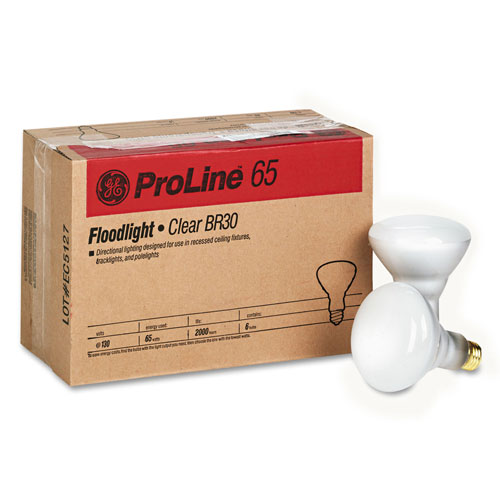 GE Incandescent Soft White BR30 Light Bulb, 65 W, 6/Carton