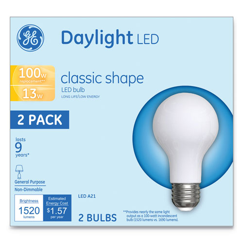 GE LED Classic Daylight A21 Light Bulb, 13 W, 2/Pack
