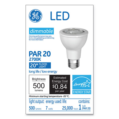 GE LED PAR20 Dimmable Warm White Flood Light Bulb, 2700K, 7 W