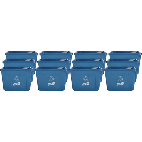 Genuine Joe 14-Gallon Recycling Bin, 14 gal Capacity, Rectangular, Yes, 14.5", x 19.5" x 15.4" Depth, Plastic, Blue, 12/Carton