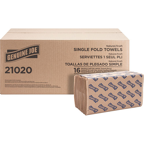 Genuine Joe 21020 Natural Singlefold Paper Towels, 10 1/2" x 9 3/10"