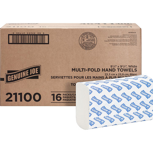 Genuine Joe 21100 White Multifold Paper Towels, 9 4/10" x 9 1/4", 250 Sheets/Pack