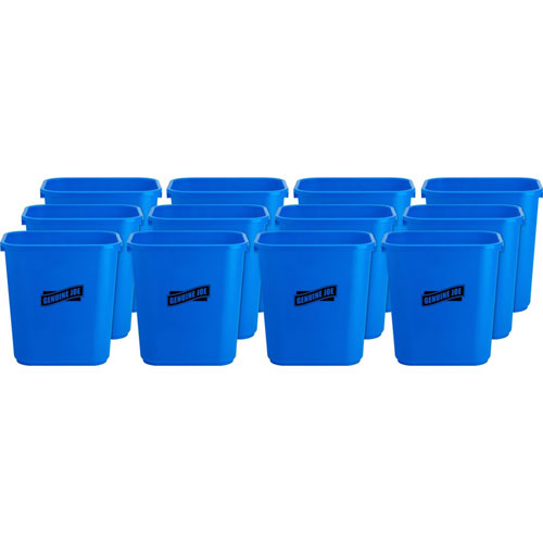 Genuine Joe 28-quart Recycle Wastebasket, 7.13 gal Capacity, Rectangular, 15", x 14.5" x 10.5" Depth, Blue, White, 12/Carton