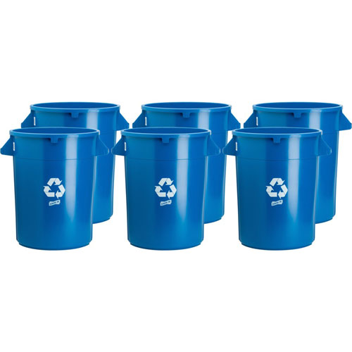 Genuine Joe 32-gallon Heavy-duty Trash Container, 32 gal Capacity, Plastic, Blue, 6/Carton