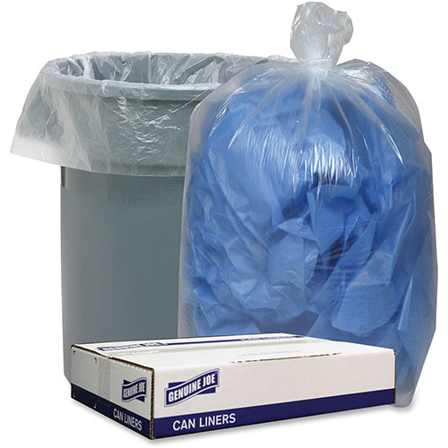 Genuine Joe Can Liners, 1.1mil/LD, 33" x 39", 100/CT. Clear
