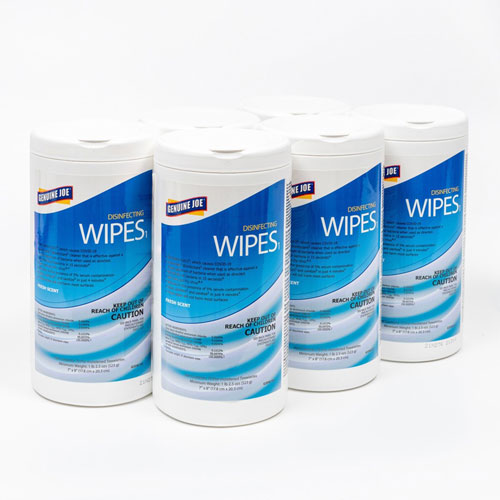 Genuine Joe Disinfecting Wipes - Ready-To-Use Towel - Fresh Citrus Scent - 7" x 8", 75 / Tub - 6 / Carton - White