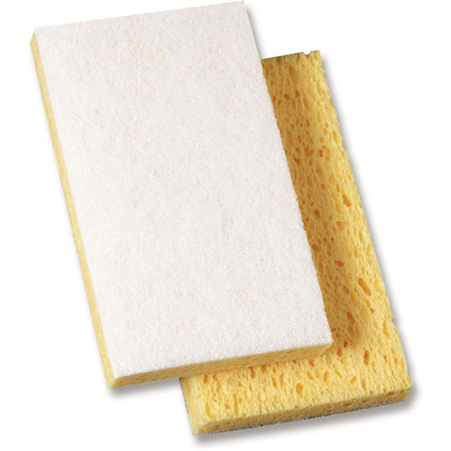 Genuine Joe Light-Duty Sponge Scrubber - 3.5" x 3.5" Depth - 20/Carton - Cellulose - White, Yellow