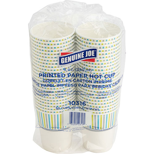 Genuine Joe Paper Cups, Hot, 8 oz, 3-1/2"x7-1/10"x10-2/5", 50/PK