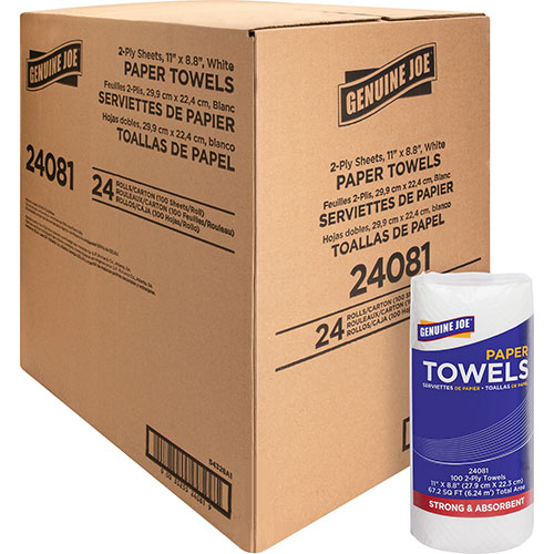 Genuine Joe Paper Towels Roll, 2-Ply, 100 Sheets/Roll, 11" x 9", 24RL/CT, WE