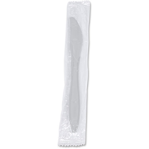 Genuine Joe Plastic Knifes, Ind-Wrapped, Med-Weight, 1000/CT, White
