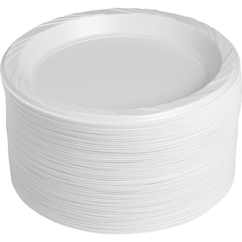 Genuine Joe Reusable Plastic White Plates, 9" Diameter Plate, Plastic, White