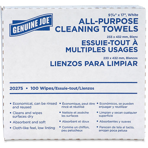 Genuine Joe Towels, Cleaning, Reusable, 9-1/2" x 17", 1000/CT, White