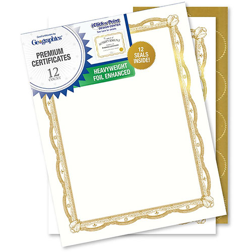 Geographics 65 lb Basis Weight - 11" - Inkjet Compatible - Gold, Assorted, Multicolor with Gold Border - Card Stock, Foil - 12 / Pack