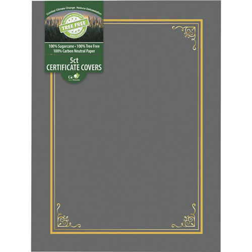 Geographics Certificate/Document Cover, 9.75" x 12.5", Gray With Gold Foil, 5/Pack