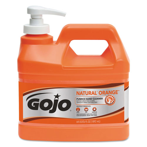 Gojo NATURAL ORANGE Pumice Hand Cleaner, Citrus, 0.5 gal Pump Bottle, 4/Carton