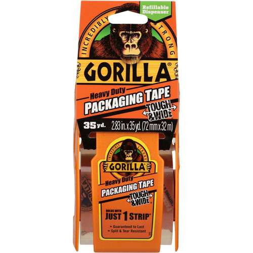 Gorilla Glue Heavy Duty Tough and Wide Packaging Tape with Dispenser, 2.88" x 35 yds, Clear