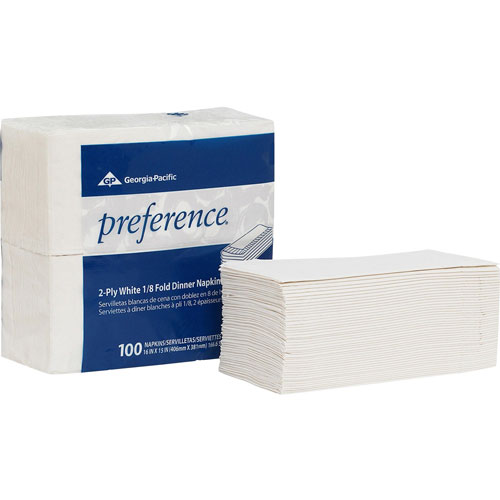 GP 1/8 Fold Dinner Napkins, 15 x 16, White, 3000/Carton