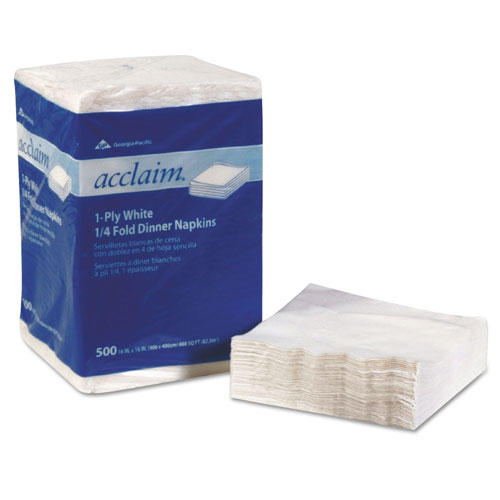 GP Acclaim® 1/4 Fold Paper Dinner Napkins, White, 1-Ply, 16"x16", 500/PK, 8 PK/CT