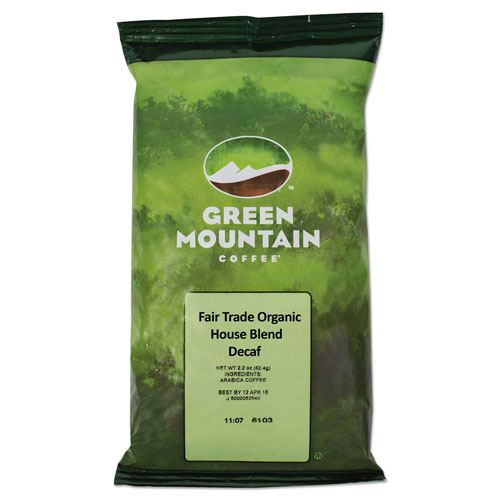 Green Mountain Fair Trade Organic House Blend Decaf Coffee Fraction Packs, 2.5oz, 50/Carton