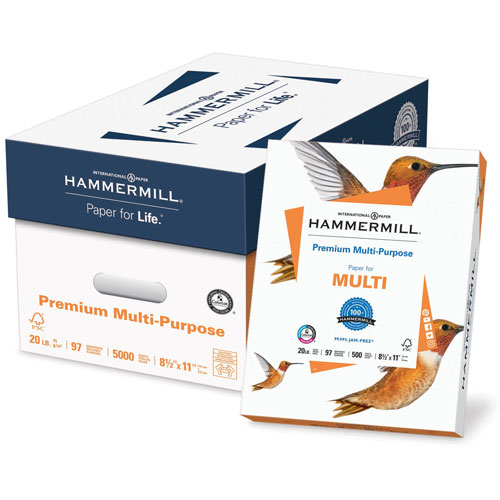 Hammermill Multipurpose Paper, GE 97, 20lb., 8-1/2" x 11", 40CT/PL, White