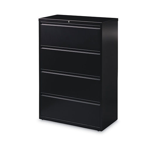 Hirsh 10000-Series 4 Drawer Metal Lateral File Cabinet, 36"x18.6"x52.5", Black