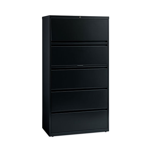 Hirsh 10000-Series 5 Drawer Metal Lateral File Cabinet, 36"x18.6"x68", Black
