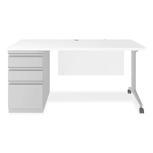 Hirsh Modern Teacher Series Left Pedestal Desk, 60" x 24" x 28.75", White/Silver