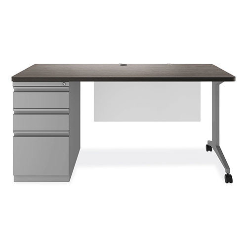 Hirsh Modern Teacher Series Left Pedestal Desk, 60" x 24" x 28.75", Charcoal/Silver