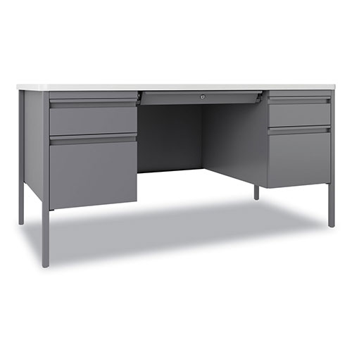 Hirsh Teachers Pedestal Desks, Left and Right-Hand Pedestals: Box/File Drawer Format, 60" x 30" x 29.5", White/Platinum