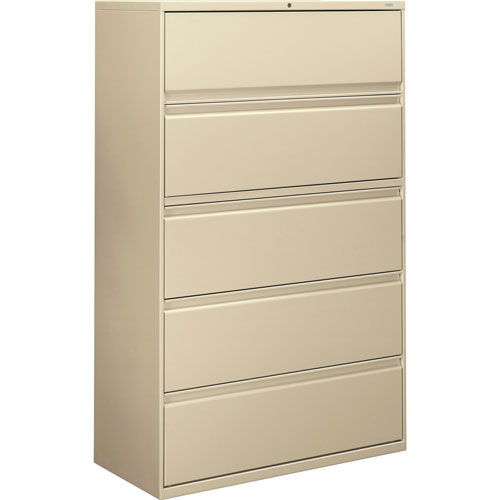 Hon 800-Series 5 Drawer Metal Lateral File Cabinet, 42" Wide, Beige