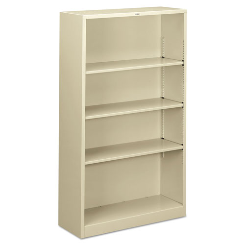 Hon Metal Bookcase, Four-Shelf, 34-1/2w x 12-5/8d x 59h, Putty