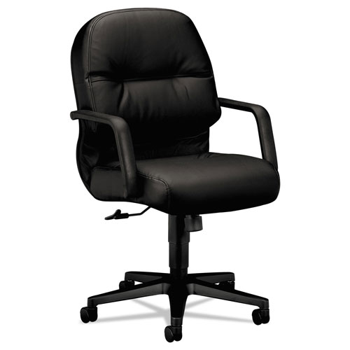 Hon Pillow-Soft 2090 Series Leather Managerial Mid-Back Swivel/Tilt Chair, Supports up to 300 lbs., Black Seat/Back, Black Base