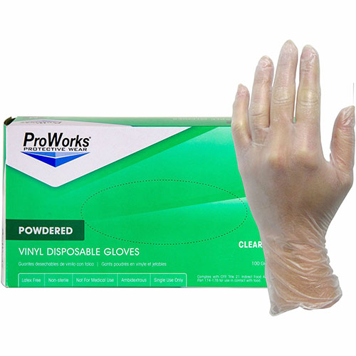 Hospeco Vinyl Powdered Industrial Gloves, Large Size, 100/Box, 3 mil Thickness, 9" Glove Length
