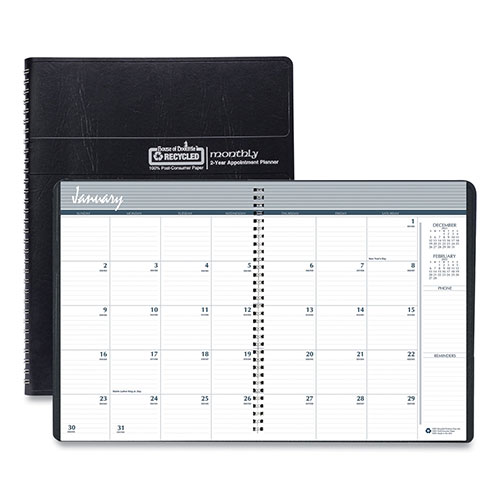House Of Doolittle 24-Month (Jan 2024 to Dec 2025) Ruled Monthly Planner, 11 x 8.5, Black Cover, Recycled