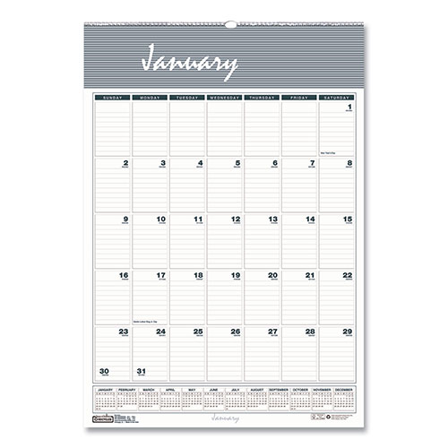 House Of Doolittle Bar Harbor Recycled Wirebound Monthly Wall Calendar, 15.5 x 22, White/Blue/Gray Sheets, 12-Month (Jan-Dec): 2024