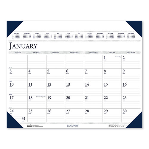 House Of Doolittle Executive Monthly Desk Pad Calendar, 24 x 19, White/Blue Sheets, Blue Corners, 12-Month (Jan to Dec): 2024